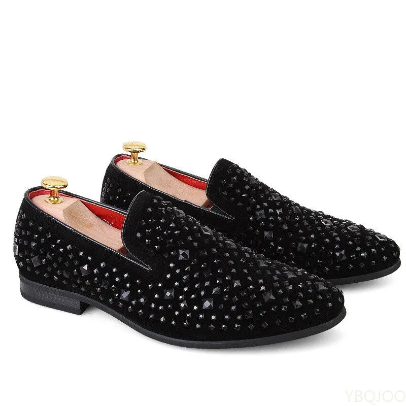 New Black Spikes Luxury Men's Loafers 2023 Fashion Party Flats