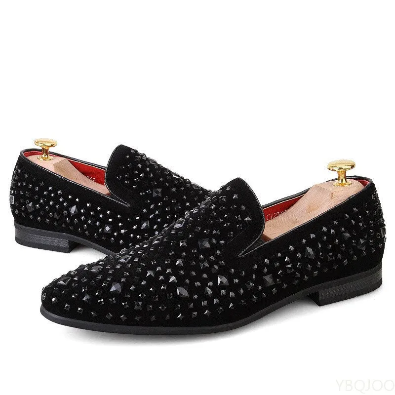 New Black Spikes Luxury Men's Loafers 2023 Fashion Party Flats
