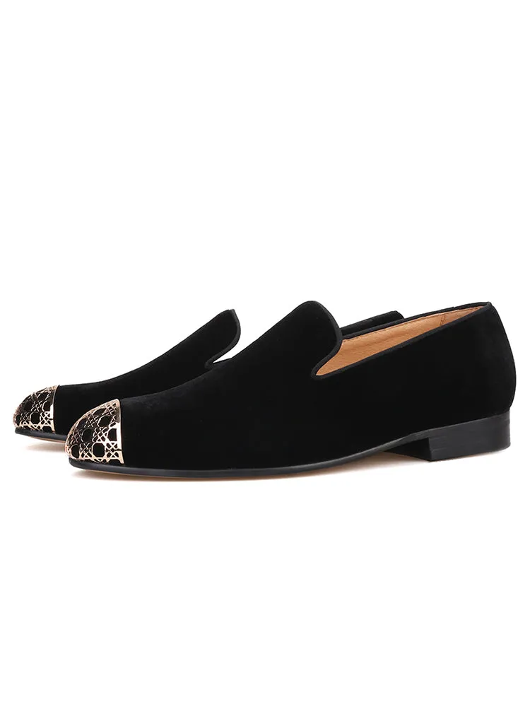 New five-color handmade European and American slip-on loafers, velvet slip-ons, new metal buckle trendy wedding shoes