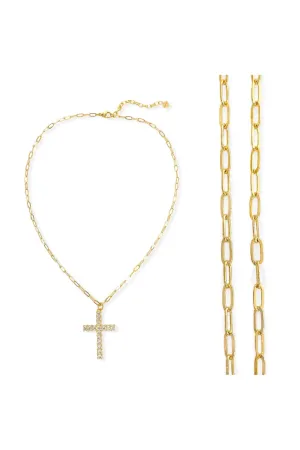 Omg Bling CZ Cross Necklace In Gold