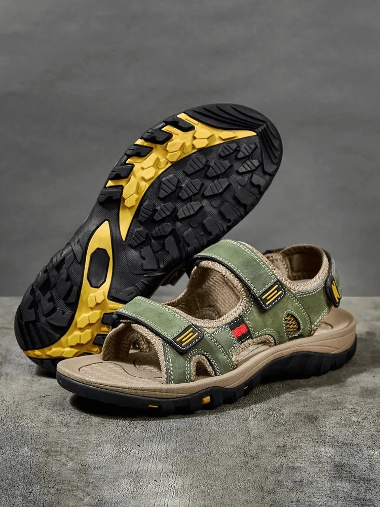 Open Toe Tactical Leather Men's Sandals with Adjustable Velcro - SF1101