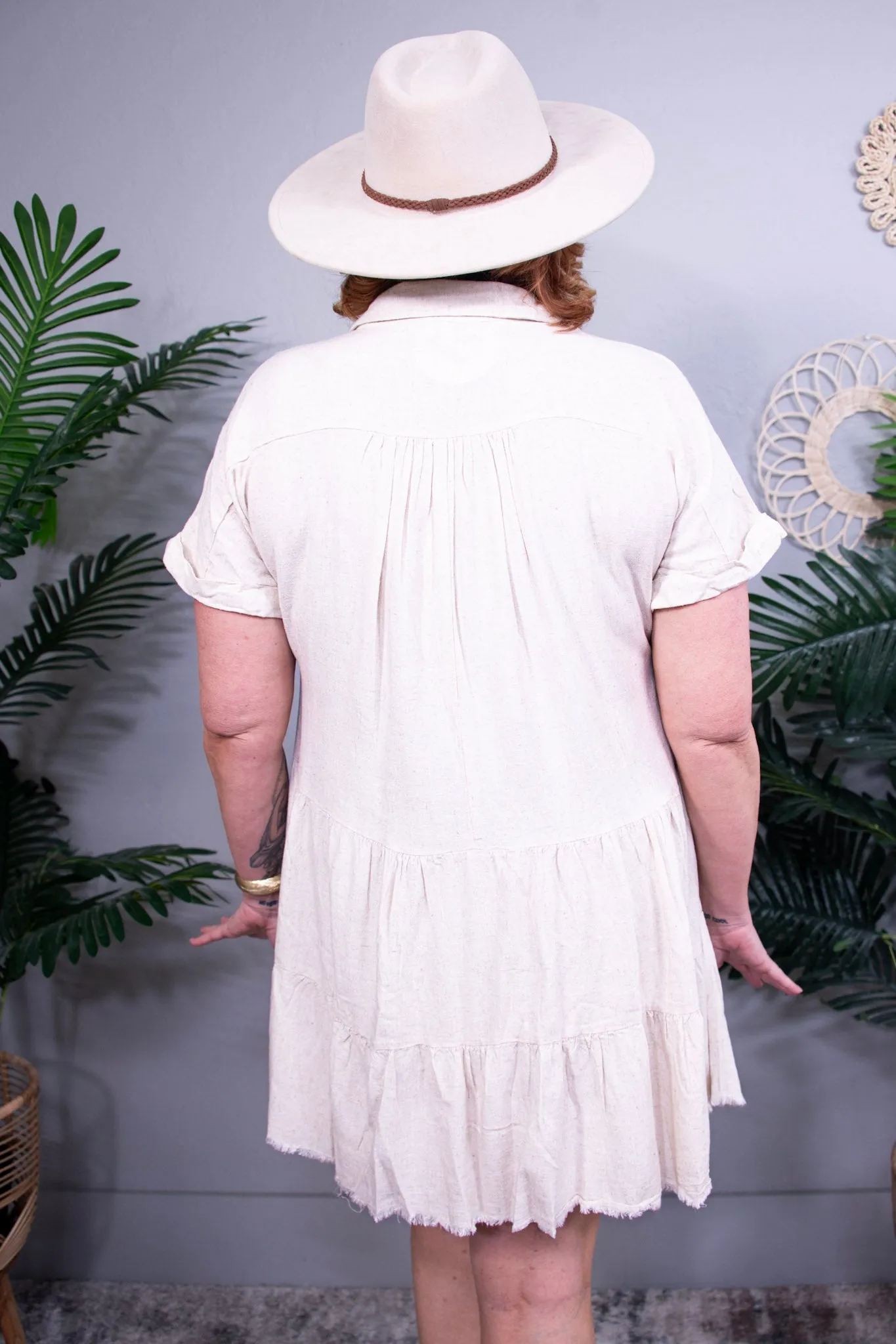 Own Your Fashion Oatmeal Raw Hem Tiered Dress