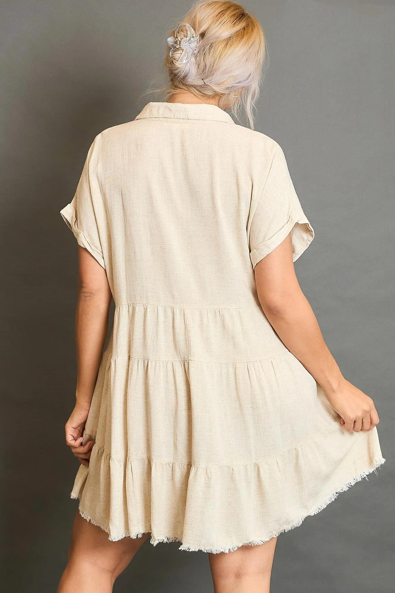 Own Your Fashion Oatmeal Raw Hem Tiered Dress