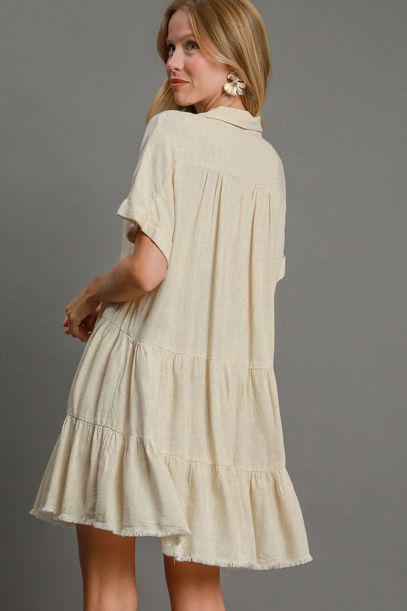 Own Your Fashion Oatmeal Raw Hem Tiered Dress