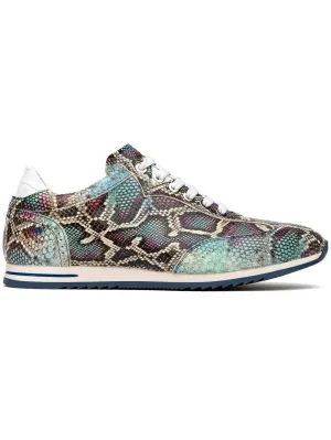 Peri Python Embossed Calfskin Sneakers Multi Blue