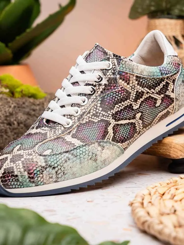 Peri Python Embossed Calfskin Sneakers Multi Blue