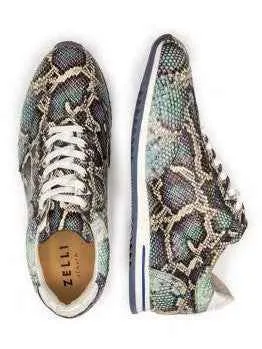 Peri Python Embossed Calfskin Sneakers Multi Blue