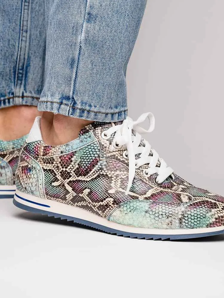 Peri Python Embossed Calfskin Sneakers Multi Blue