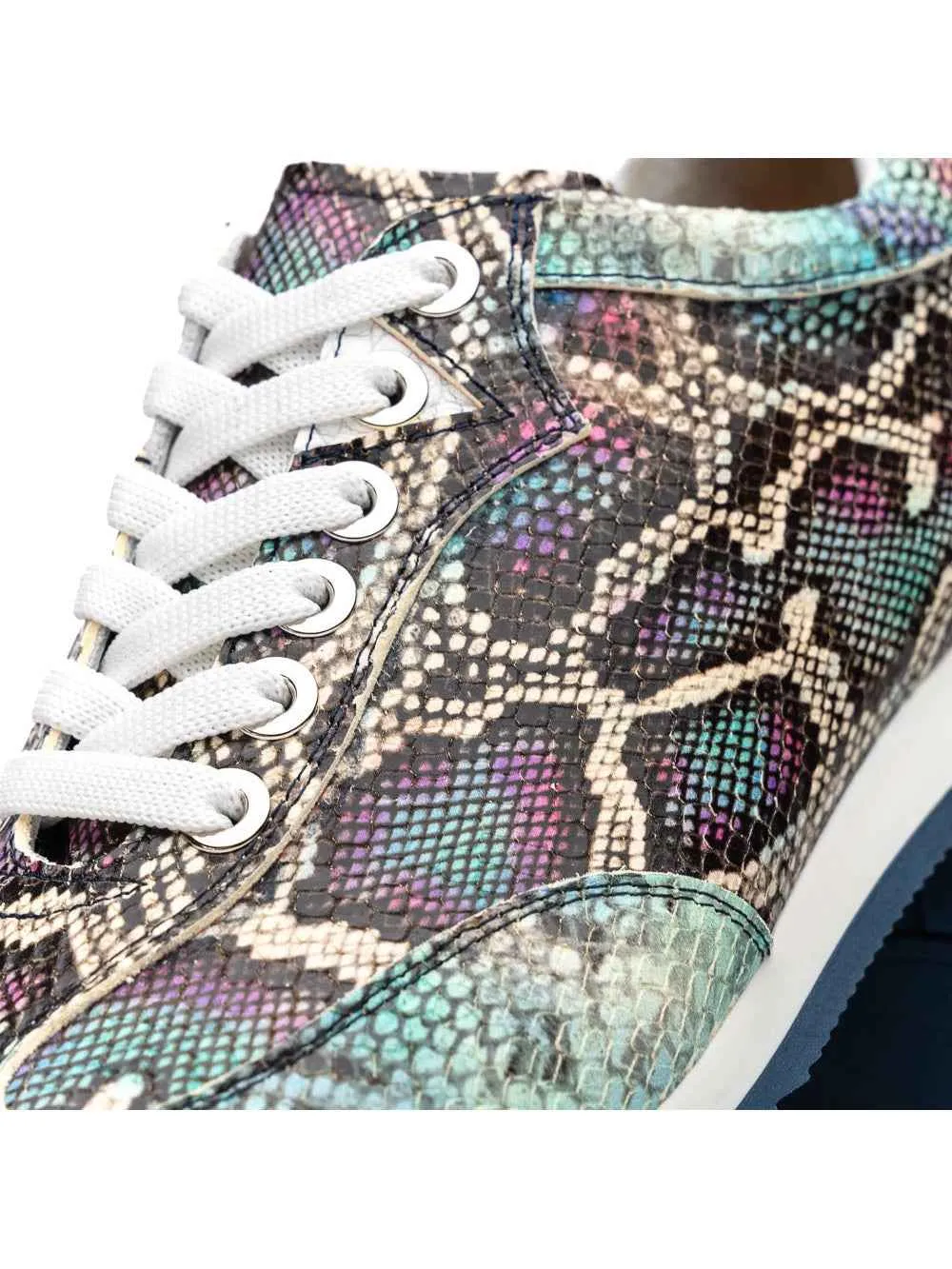 Peri Python Embossed Calfskin Sneakers Multi Blue