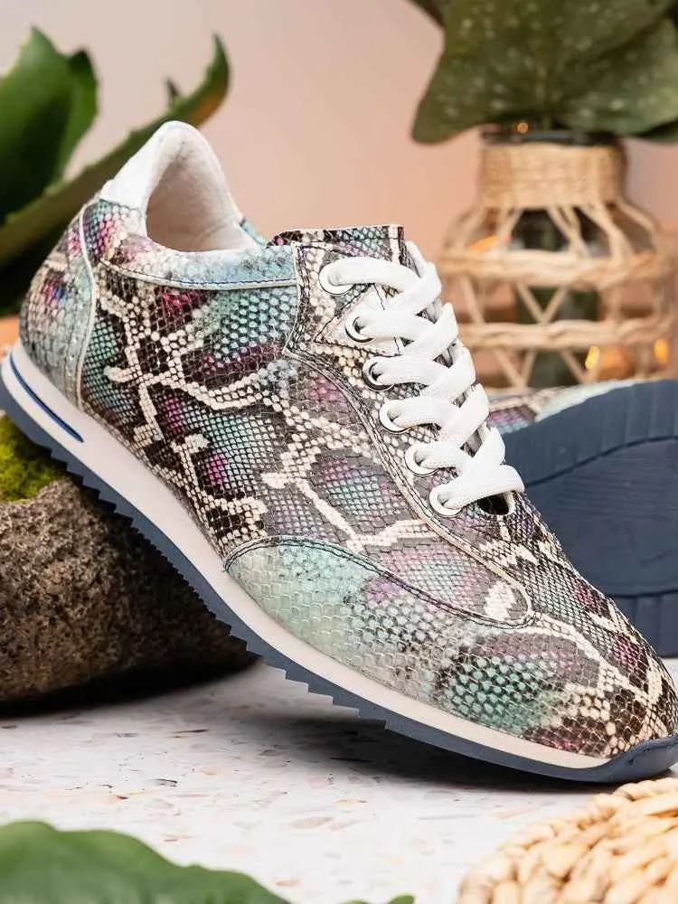 Peri Python Embossed Calfskin Sneakers Multi Blue