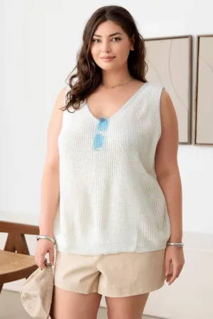 Plus Size Relax Fit Sleeveless Stitch Sweater Tank Top