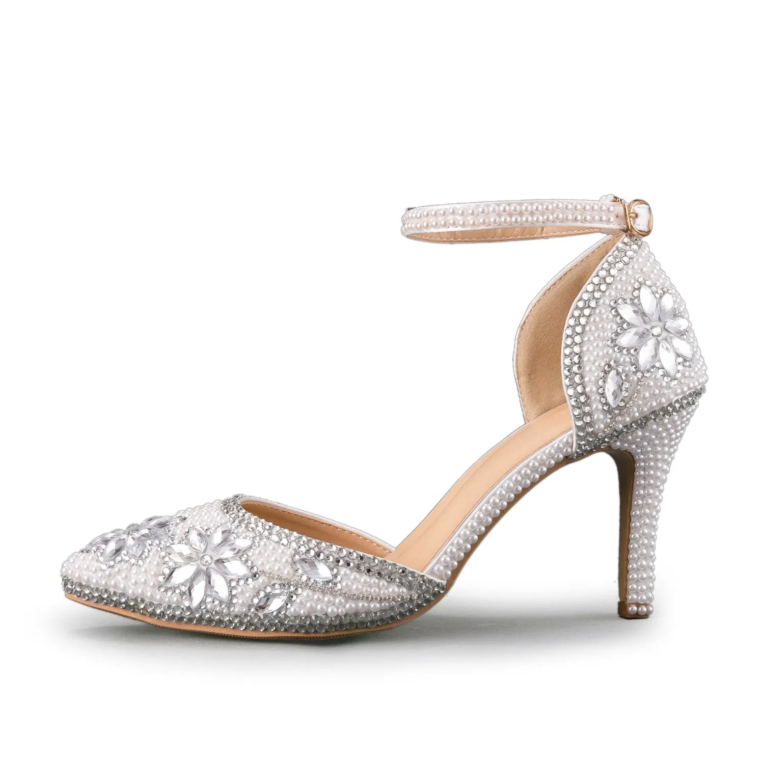 Pointed Thin Heel Pearl Diamond Wedding Shoes