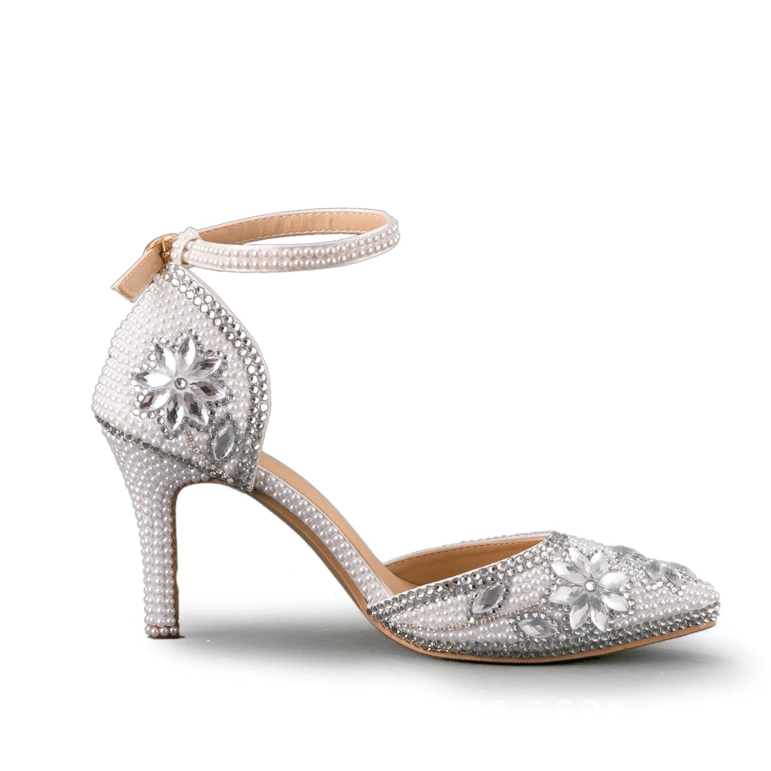 Pointed Thin Heel Pearl Diamond Wedding Shoes
