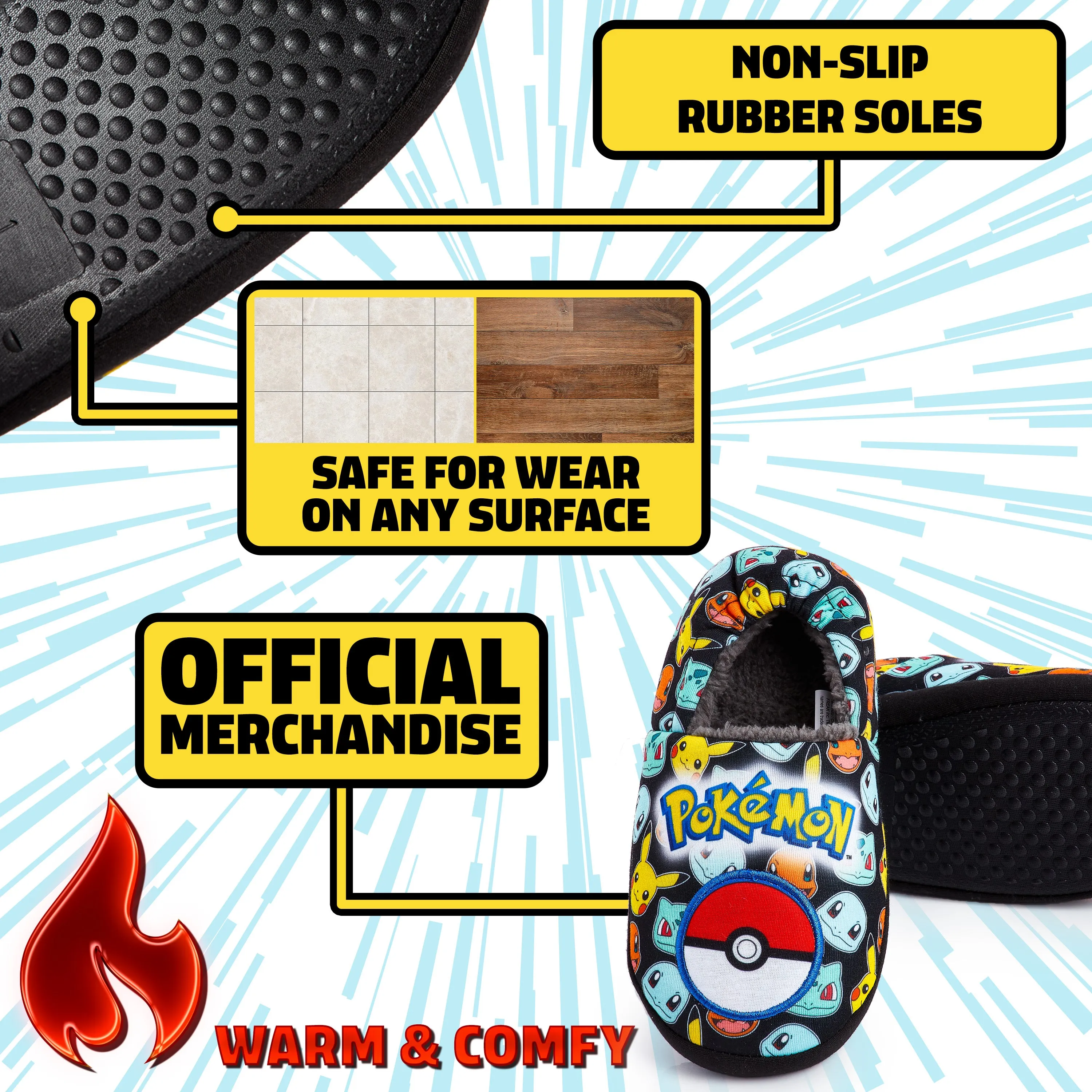 Pokemon Boys Slippers Boot Slippers Pikachu Bulbasaur Soft Kids Slippers Non Slip