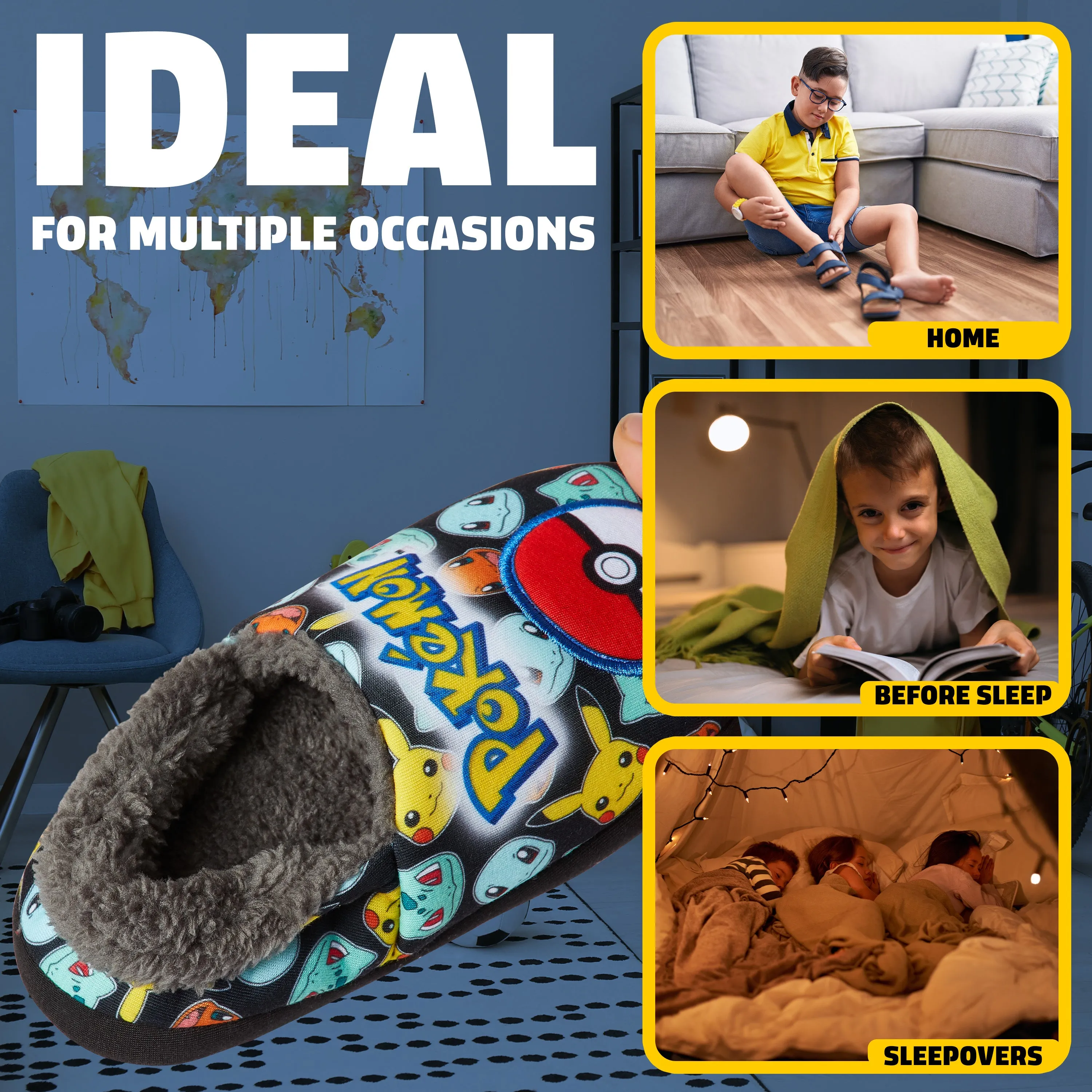 Pokemon Boys Slippers Boot Slippers Pikachu Bulbasaur Soft Kids Slippers Non Slip