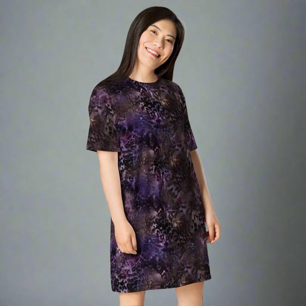 Purple Animal Print Oversized T-Shirt Dress 2XS-6XL