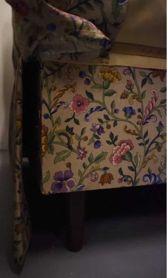 "Pair x Petite Fleur Glazed Chintz Slipper Chairs"