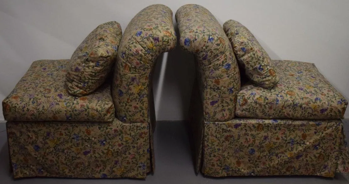 "Pair x Petite Fleur Glazed Chintz Slipper Chairs"