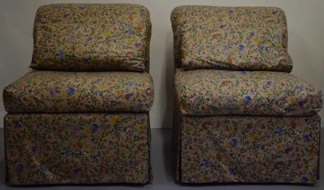 "Pair x Petite Fleur Glazed Chintz Slipper Chairs"