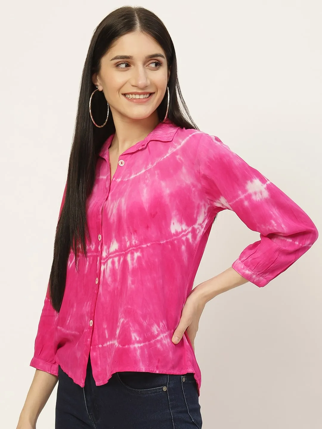Rayon Tie Dye Pink Loose Fit Shirt