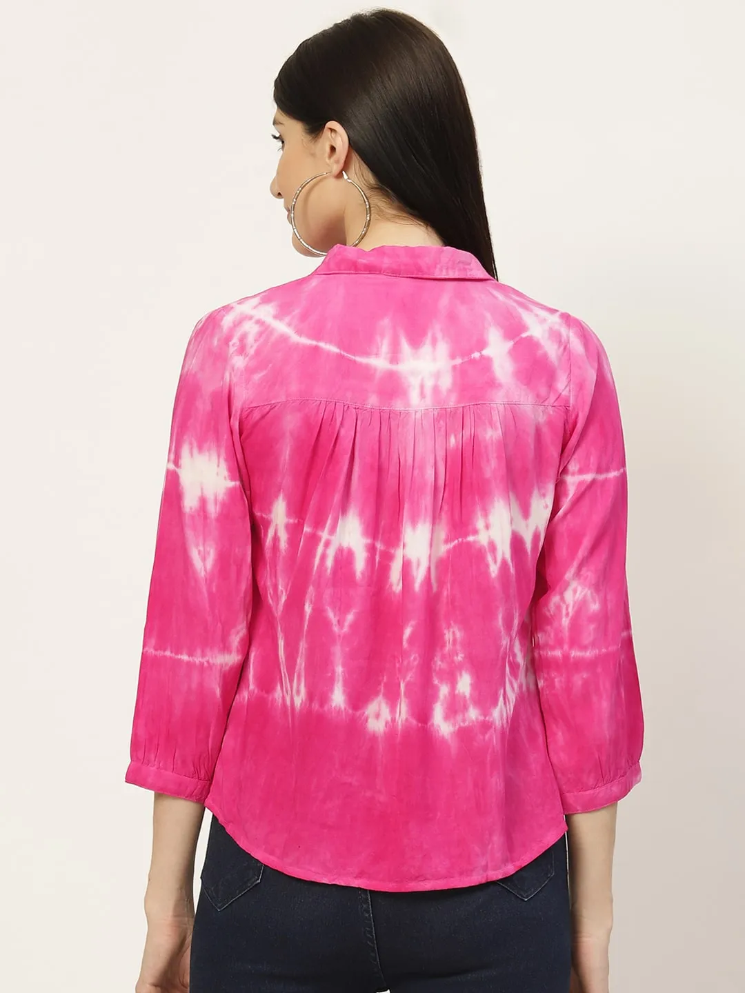 Rayon Tie Dye Pink Loose Fit Shirt