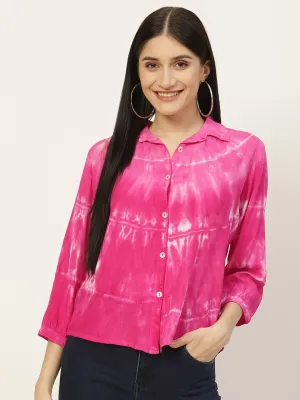 Rayon Tie Dye Pink Loose Fit Shirt