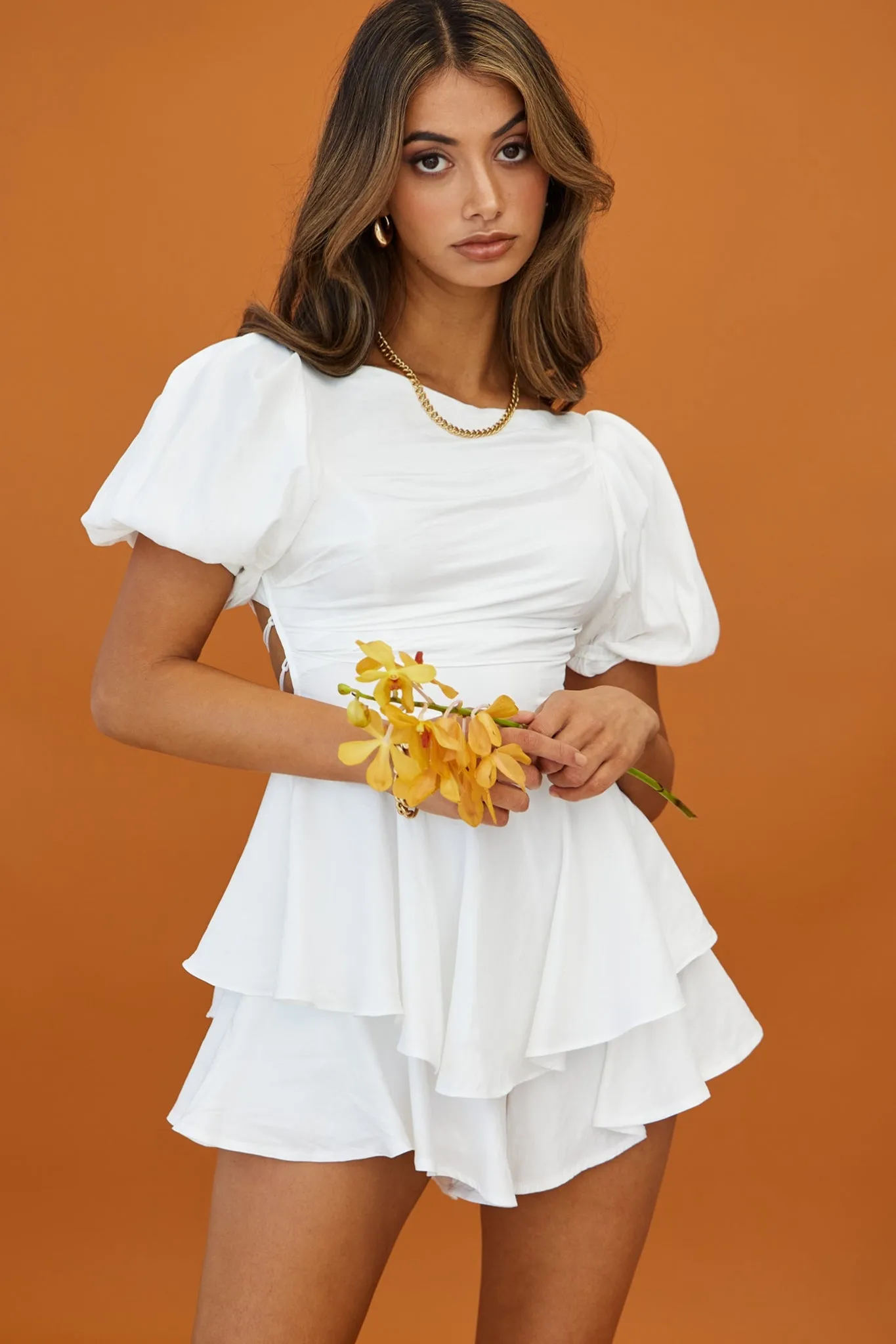 Rhode Puff Sleeve Strappy Back Romper White