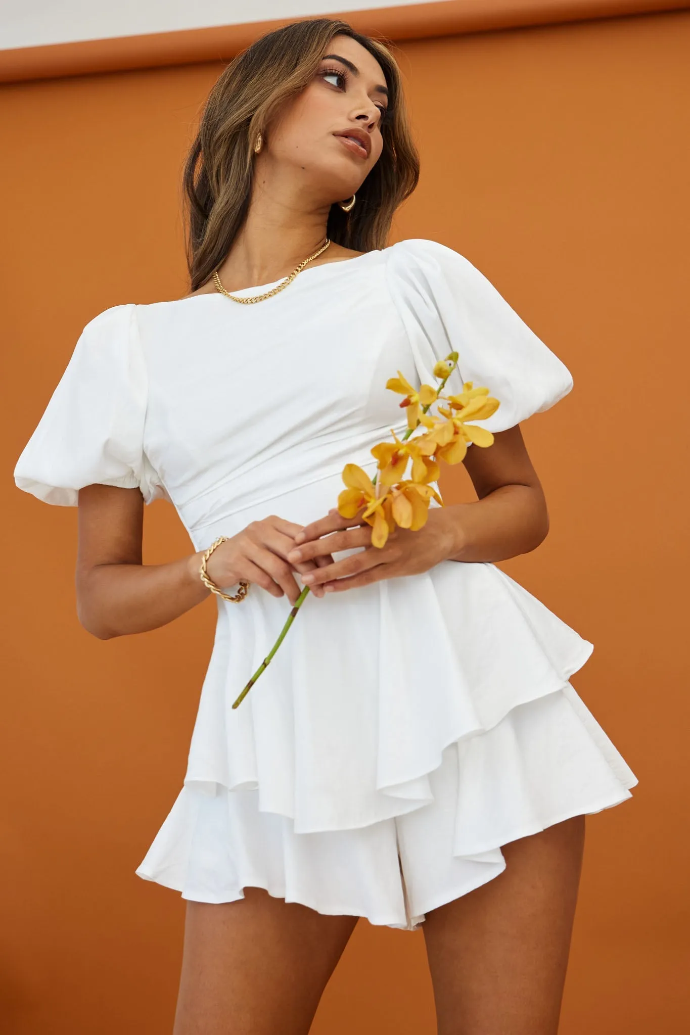 Rhode Puff Sleeve Strappy Back Romper White