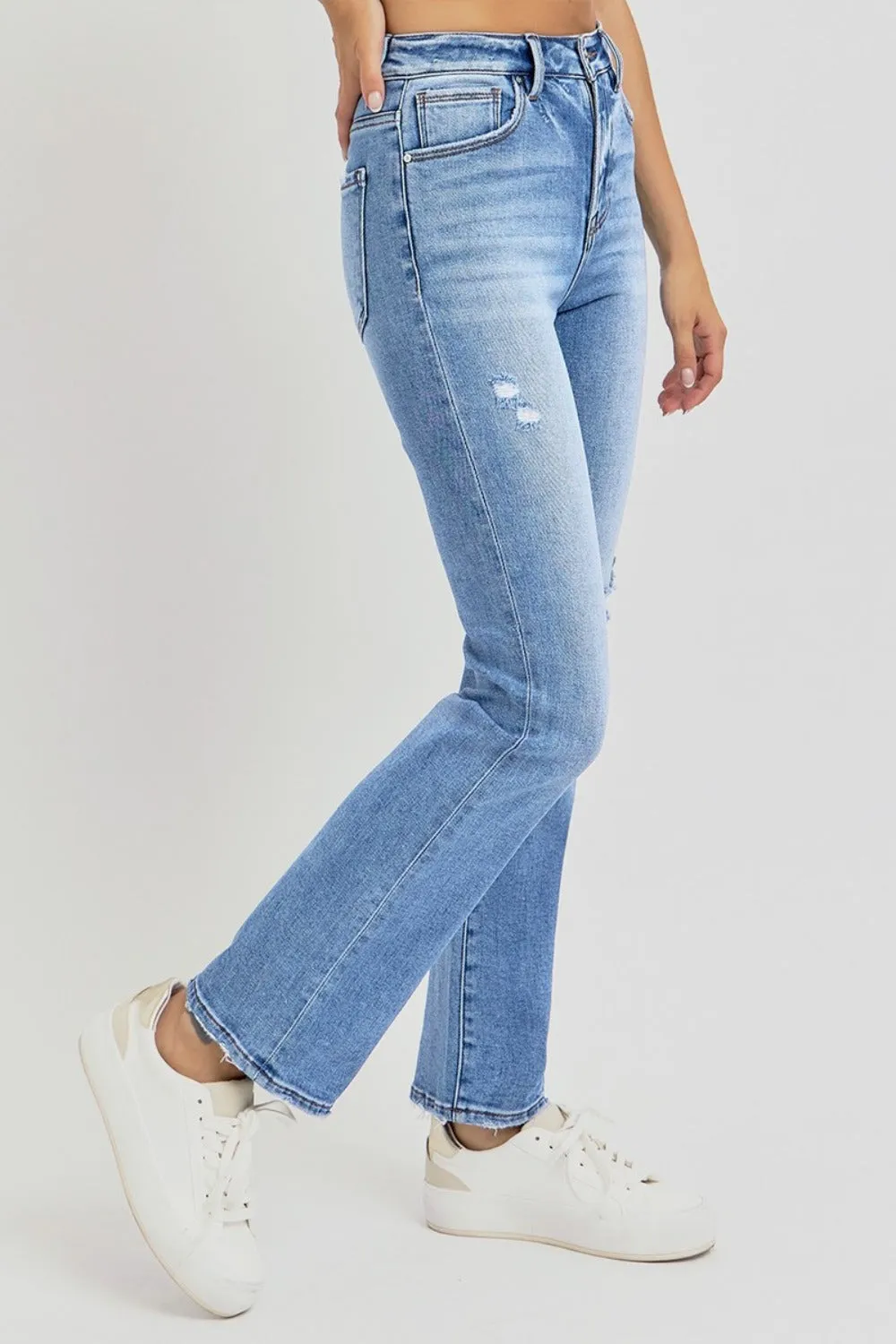 RISEN Distressed High-Rise Ankle Straight Jeans