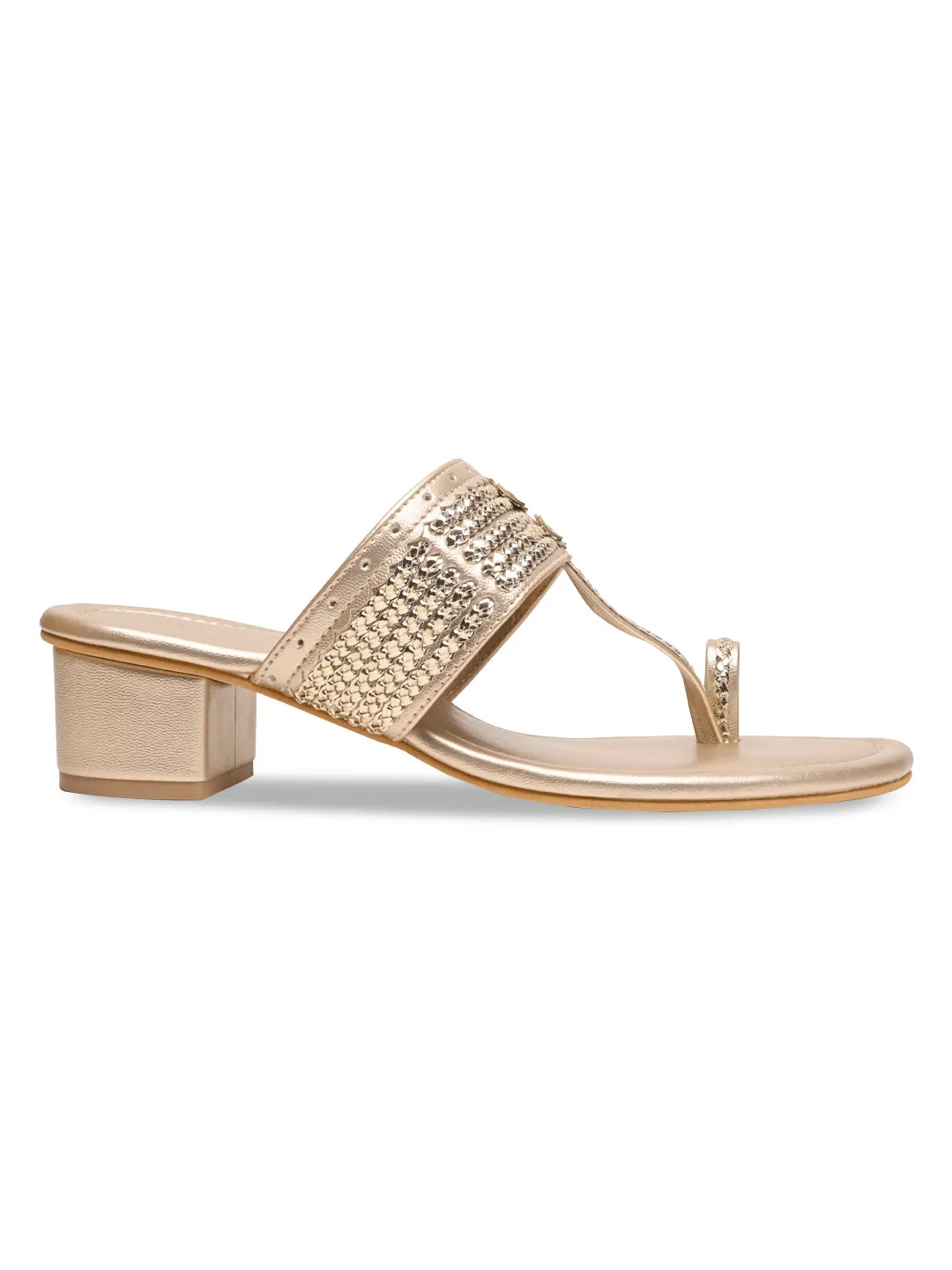 Rocia By Regal Gold Women Kolhapuri Block Heel Sandals