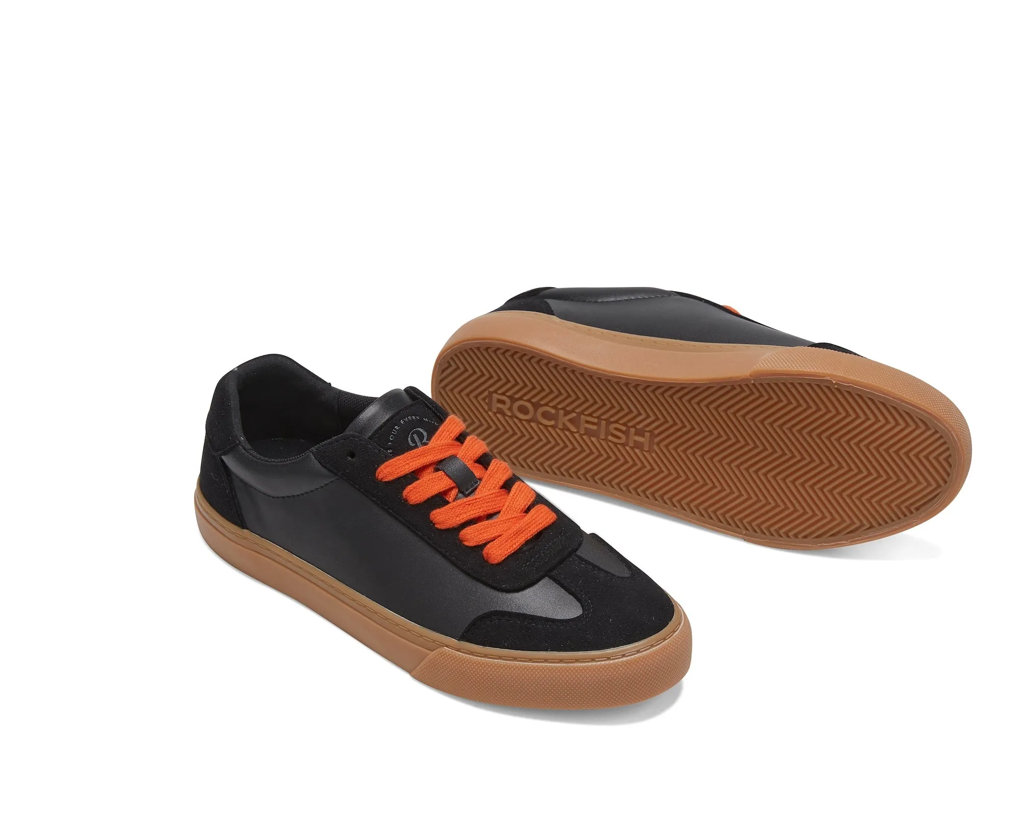 ROCKFISH  Black / Gum 901 DWR Orange lace detail womens trainers