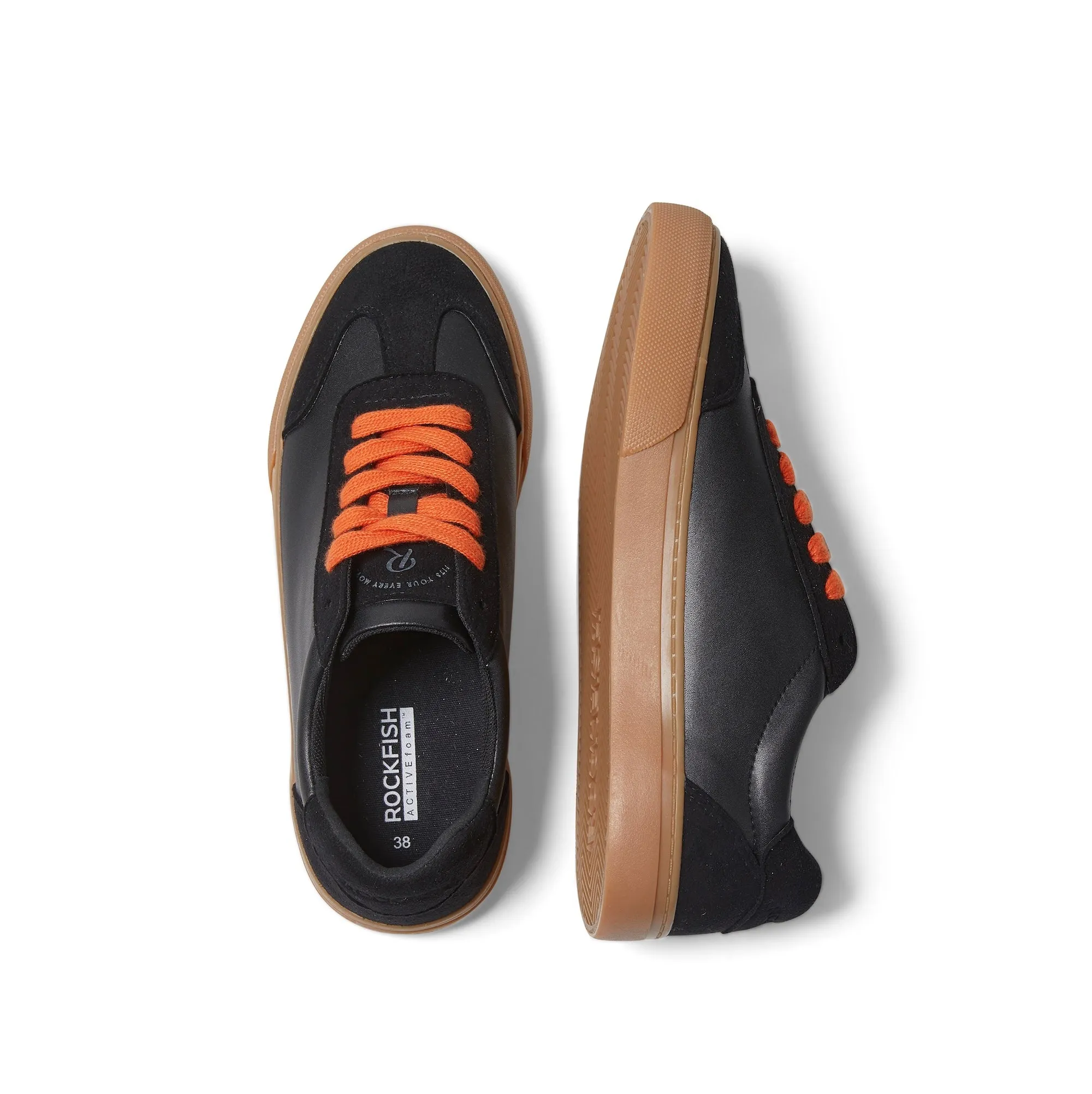 ROCKFISH  Black / Gum 901 DWR Orange lace detail womens trainers