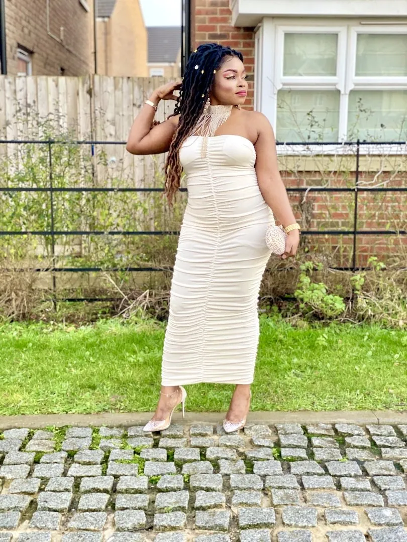 Ruched Bandeau Midi Dress