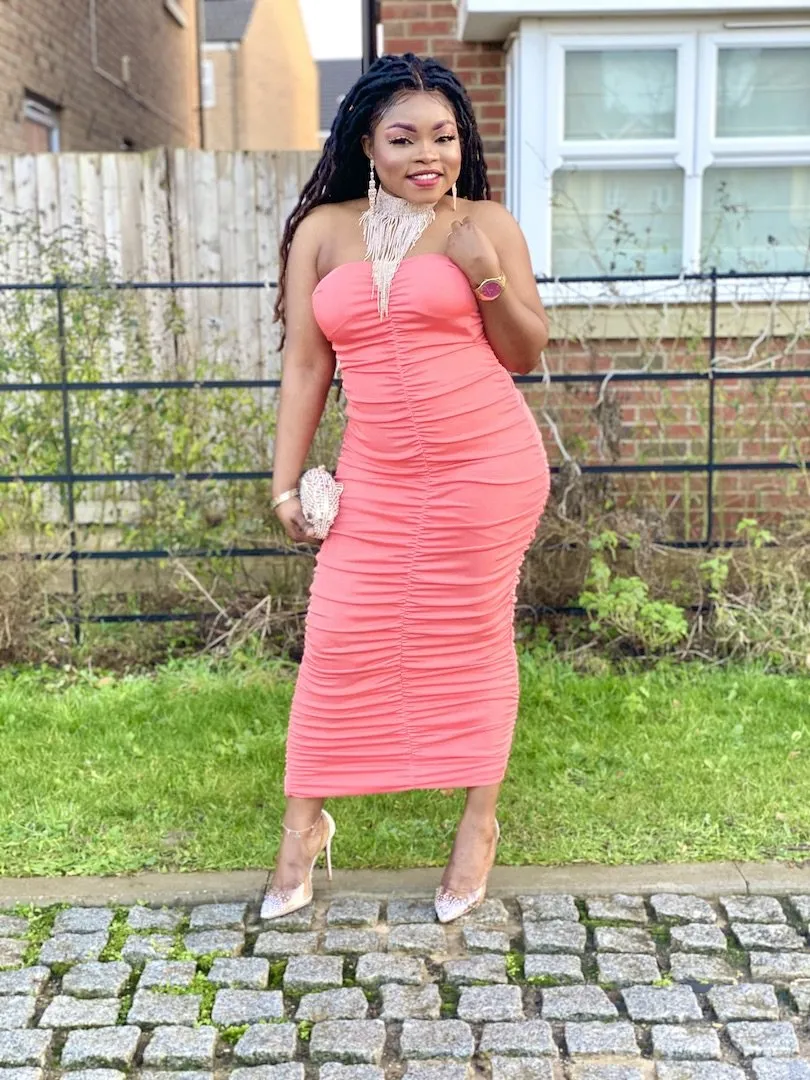 Ruched Bandeau Midi Dress