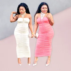 Ruched Bandeau Midi Dress