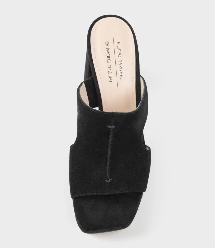 RYLIE95 Platform Slide with Cut-out in Black Suede