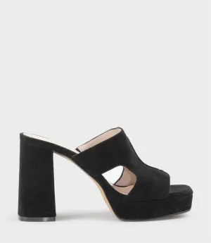 RYLIE95 Platform Slide with Cut-out in Black Suede