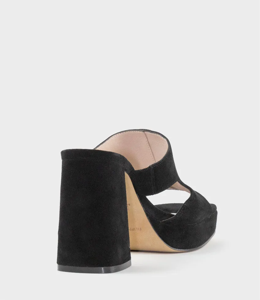 RYLIE95 Platform Slide with Cut-out in Black Suede