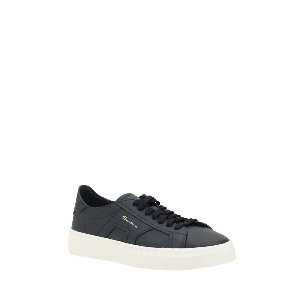 Santoni Leather Sneakers Met Monochrome Paneel Ontwerp