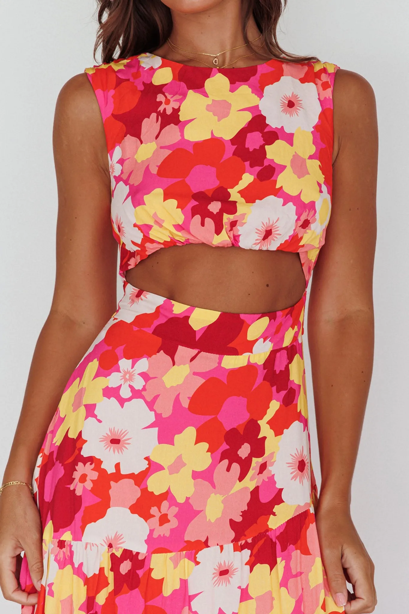 Shaniqua Cut-Out Sleeveless Midi Dress Floral Pink