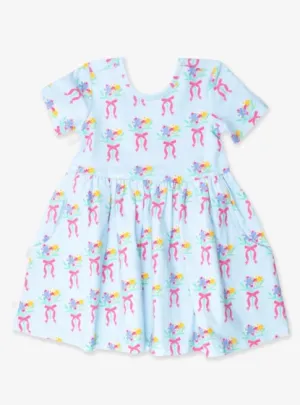 Short Sleeve Twirl Dress- Bows & Bouquets