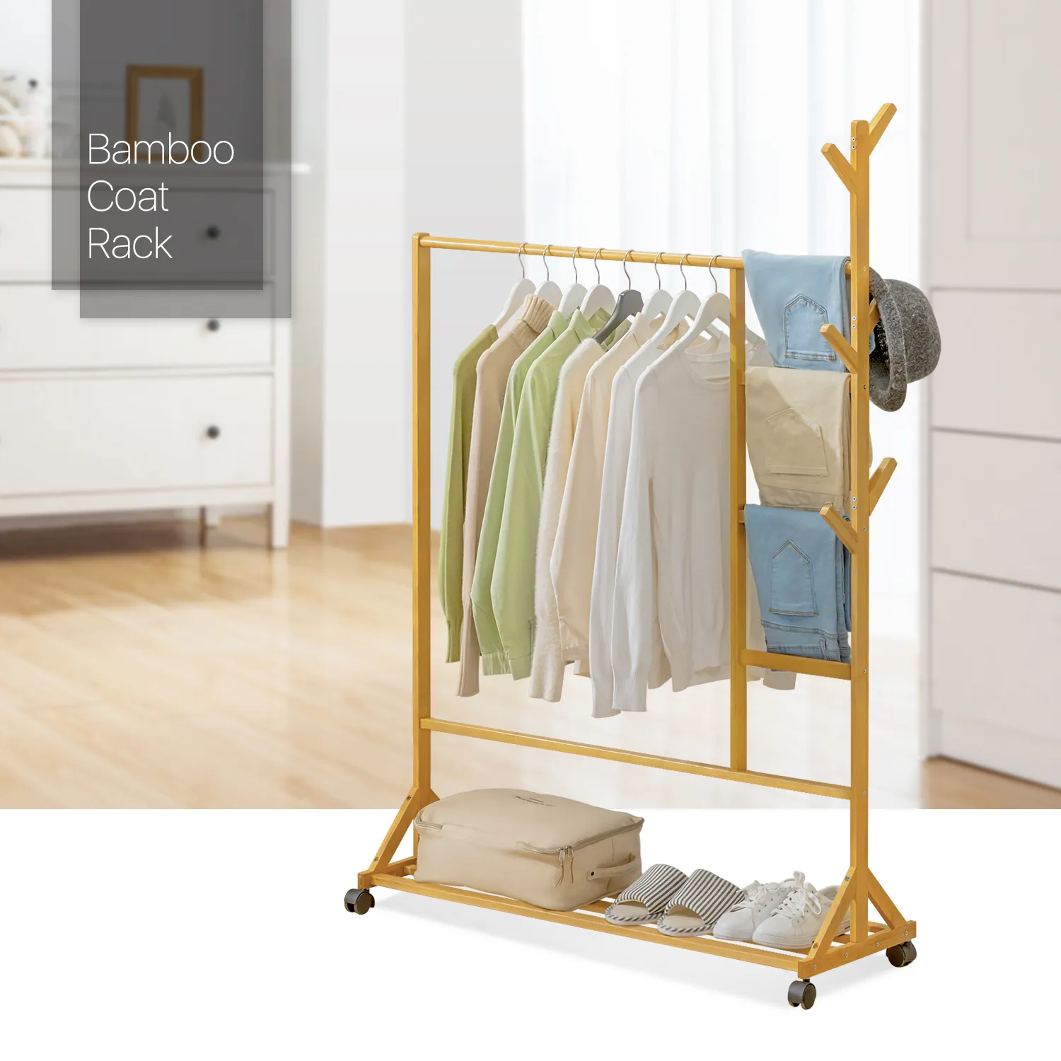 Sliding Garment Clothes Rack - with Pants Rack - Unequal Top