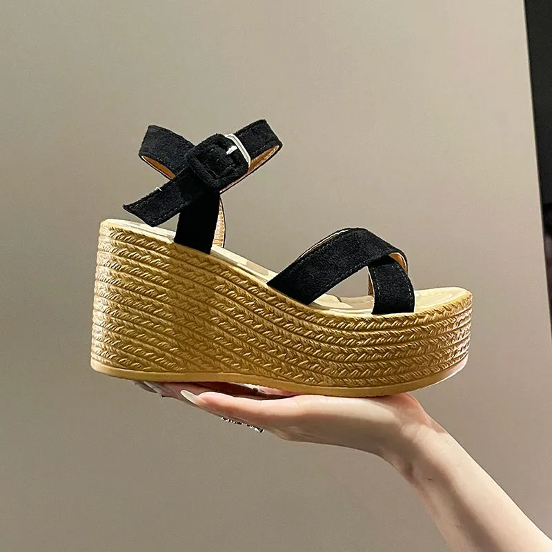Sohiwoo Wedge Heel Summer New Fashion Platform Thick Bottom Buckle Casual Comfortable Walking Shoes Sandals for Women