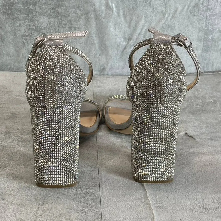 STEVE MADDEN Women's Silver Rhinestone Embellished Tiaa Square-Toe Two-Piece