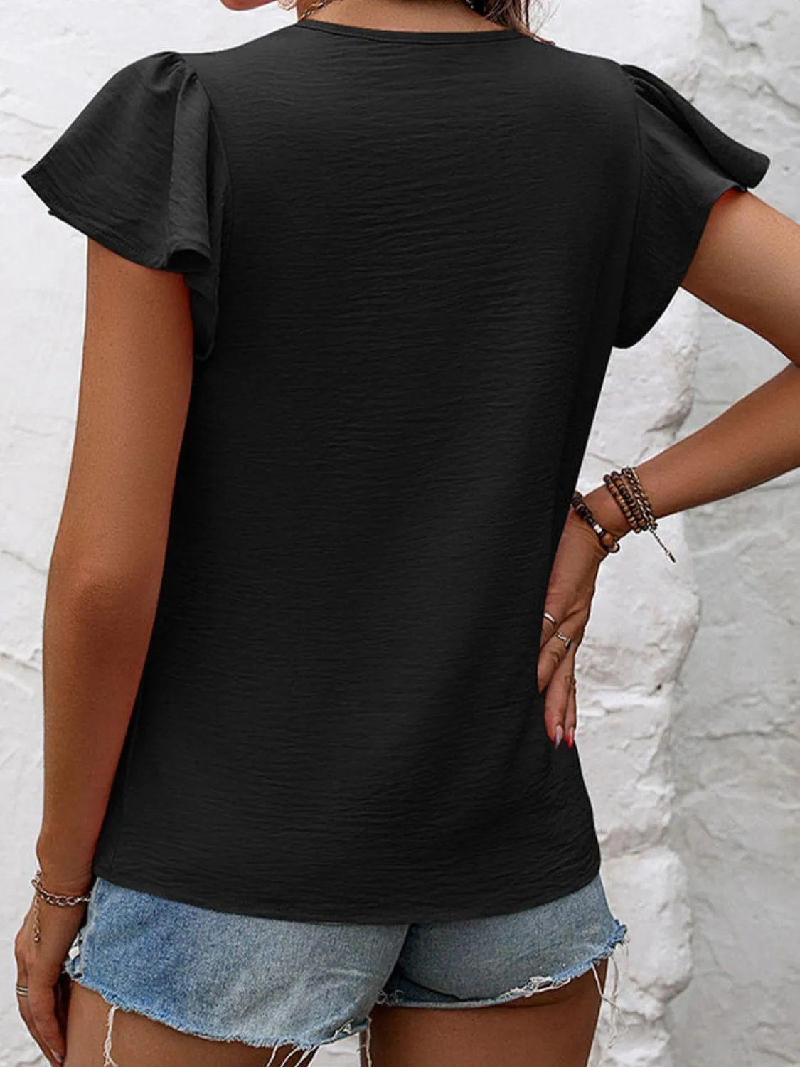 Stylishly Chill Crew Neck Ruffle Sleeve Blouse