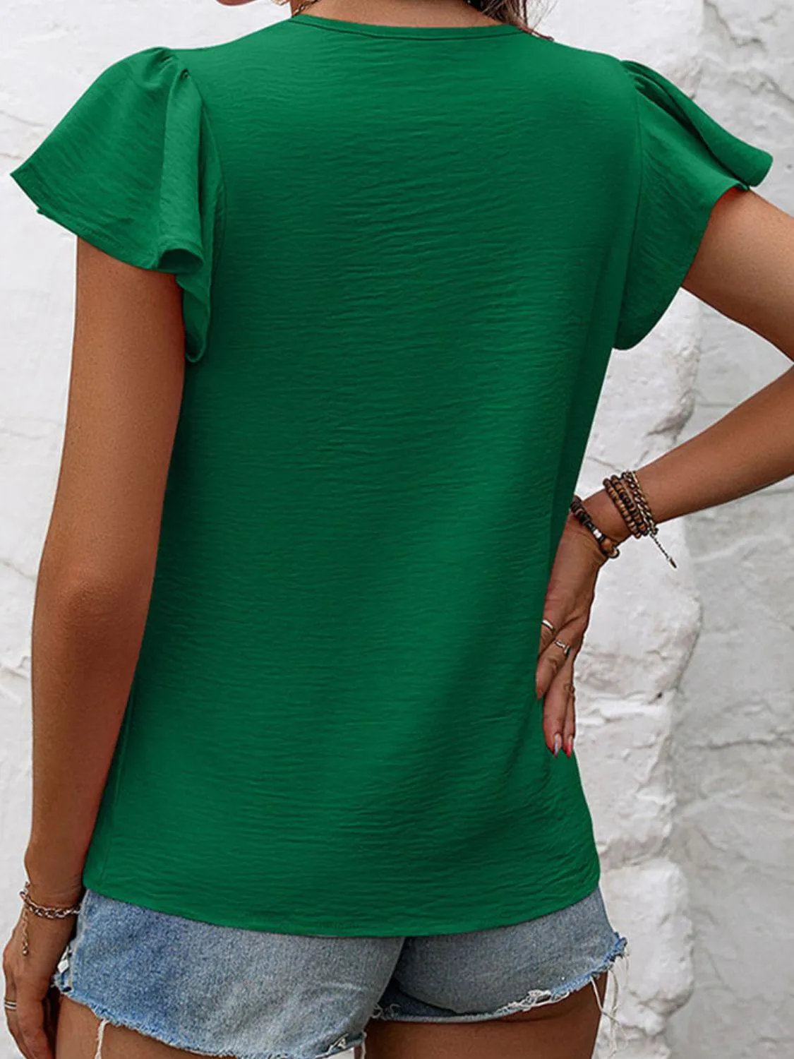Stylishly Chill Crew Neck Ruffle Sleeve Blouse