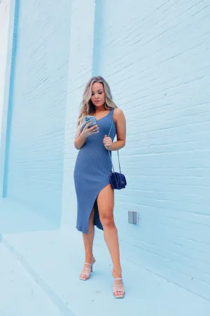 Sugar and Spice Ribbed Dress - Blue