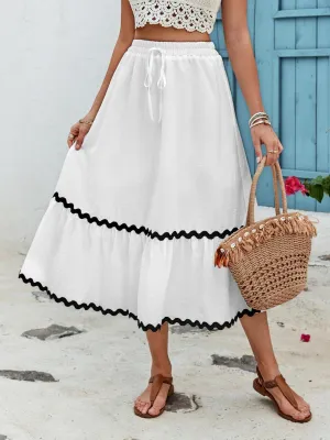 Sway With Ease High Waist White A Line Midi Skirt