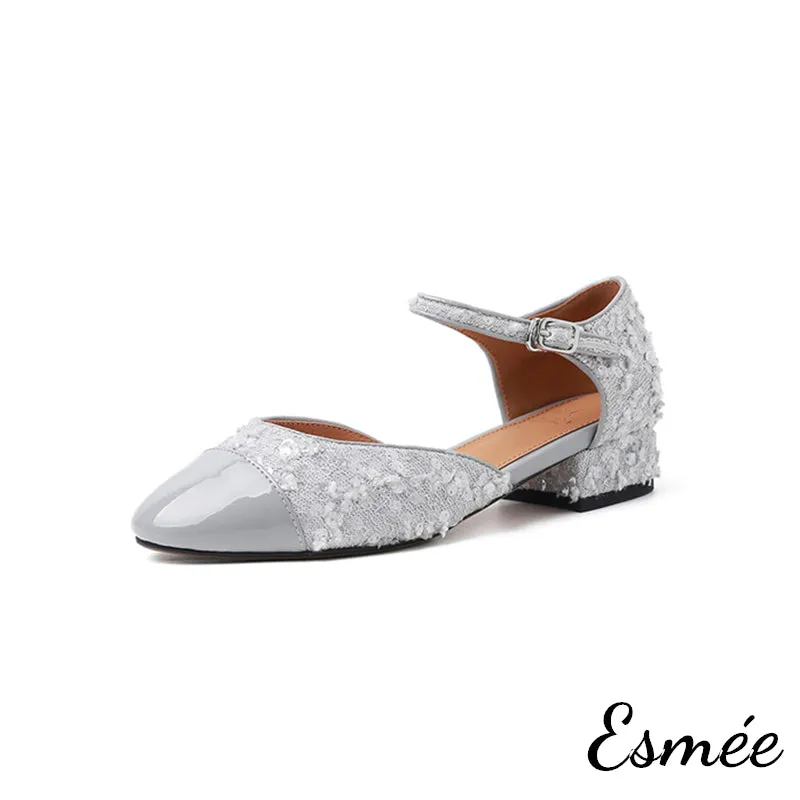 Textured Fabrics Sandals with Ankle Straps