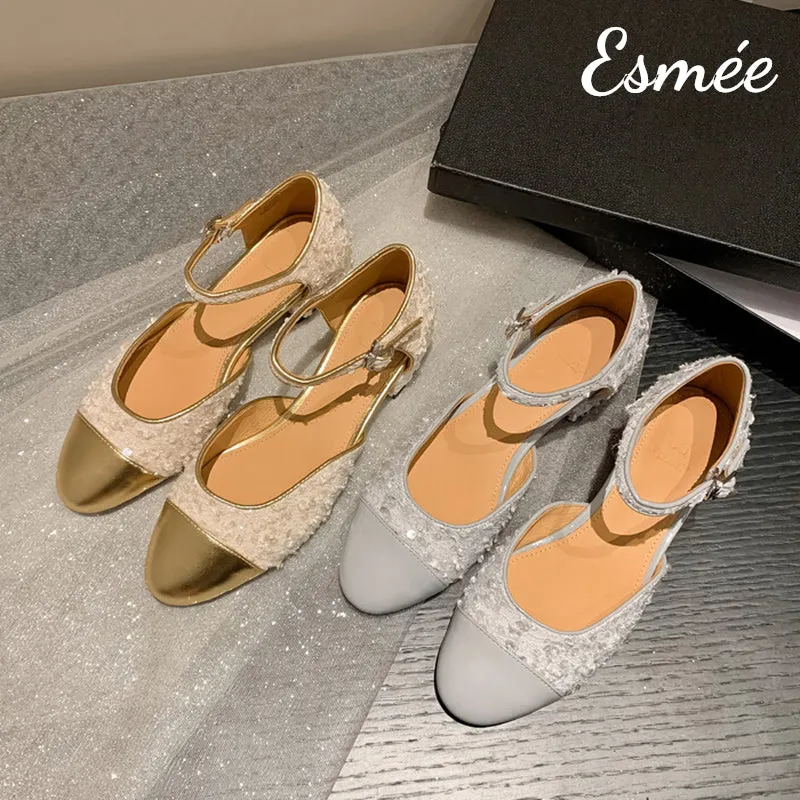 Textured Fabrics Sandals with Ankle Straps